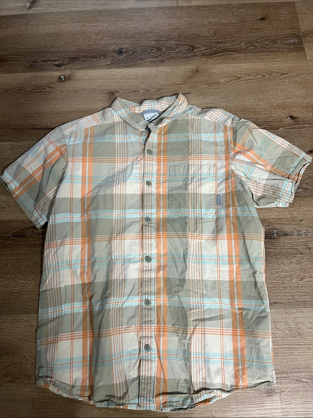 Columbia Men’s Short-Sleeve Button-Down Shirt - Beige, Orange, Light Blue size L